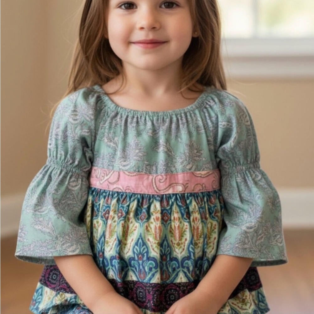 Matilda Jane Secret Fields Paisley Blue Floral Petal Peasant Blouse Top Size 4
